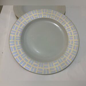Set of 4 Bodum Porcelain /Salad plates Gold/Silver Geometric Rim